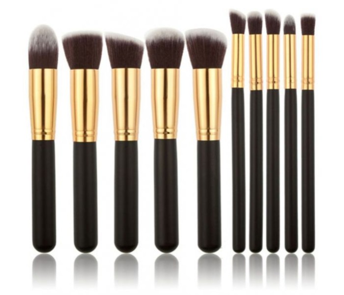 Cosmetic Makeup Beauty Brushes 10 Piece with Leather Case Pouch CM011 Black and Gold - Zoom Image 1