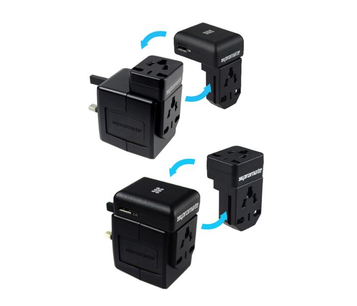 Promate TravelMate.Combo Universal All in One Worldwide Travel Adapter, Black - Zoom Image 5