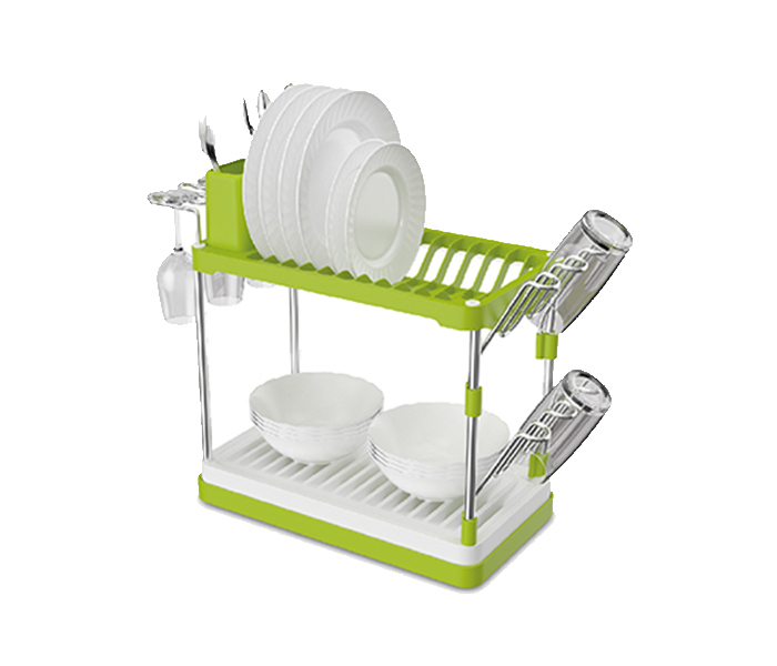 Homeway HW-1177 N ABS Two Tier Dish Rack - Green & White - Zoom Image