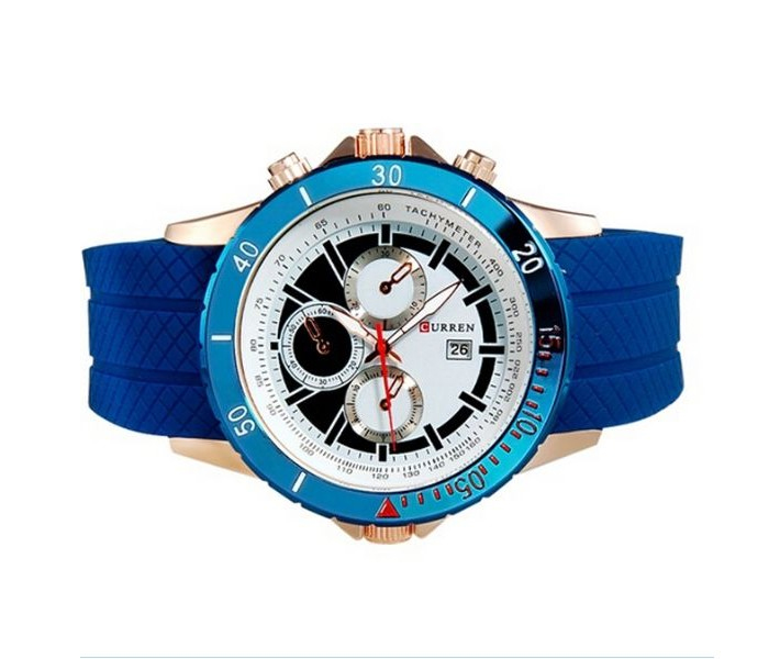 Curren 8143BLUG White Dial Blue Rubber Band Watch For Men - Zoom Image 3