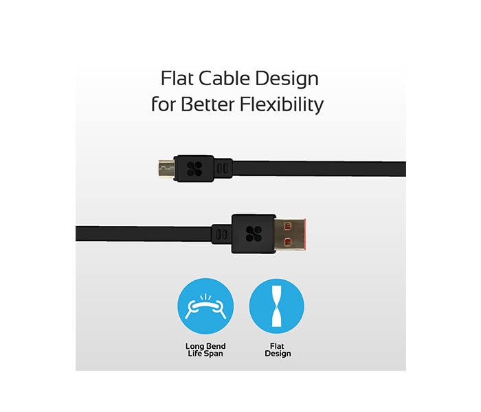 Promate Linkmate-U2F2 Flat Micro-USB Sync & Charge Cable - Black - Zoom Image 3