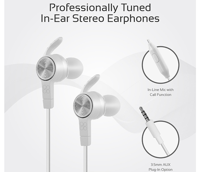 Promate Nirvana Universal Sporty Stereo Earphones with Inline Mic - White - Zoom Image 1