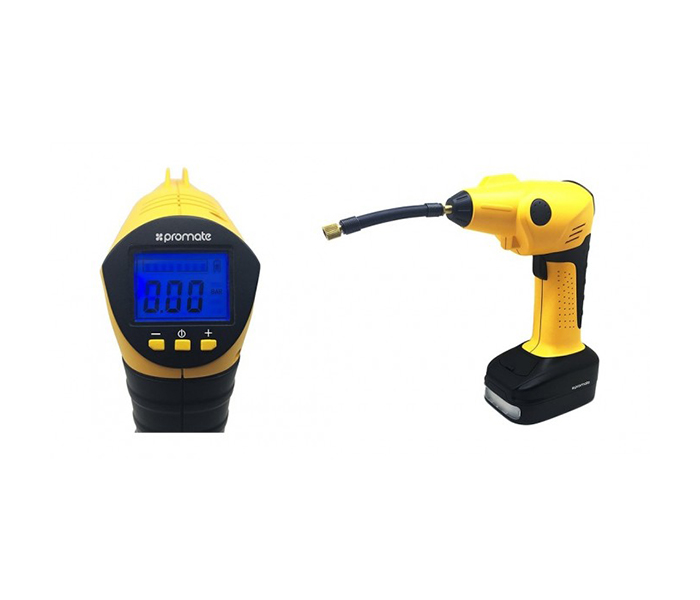 Promate ROADGEAR-2.UK Portable Electronic Air Compressor LED & 2000mAh Power Bank - Yellow - Zoom Image 1