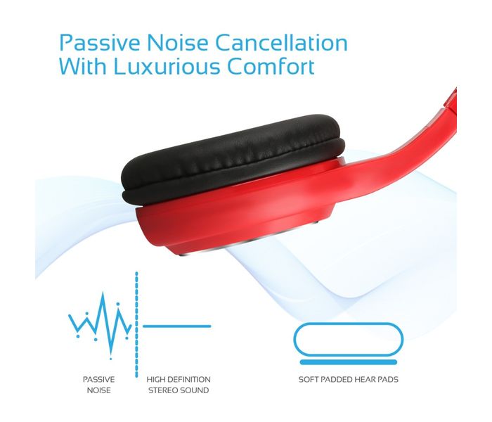 Promate Tango-Bt Foldable On-Ear Wireless Stereo Headset with Built-In Music Controls, Red - Zoom Image 4