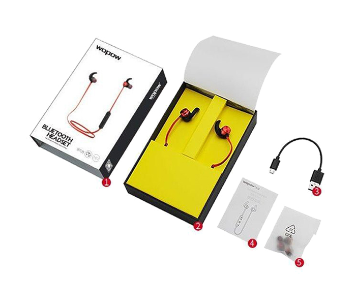 Wopow Bluetooth In-Ear Earphones - Red - Zoom Image 2