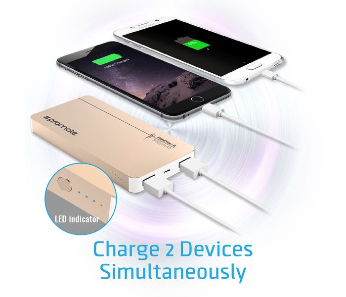 Promate PolyMax-8 8000 mAh Aluminum Power Bank with Ultra-Fast Dual USB Charging Ports, Gold - Zoom Image 4