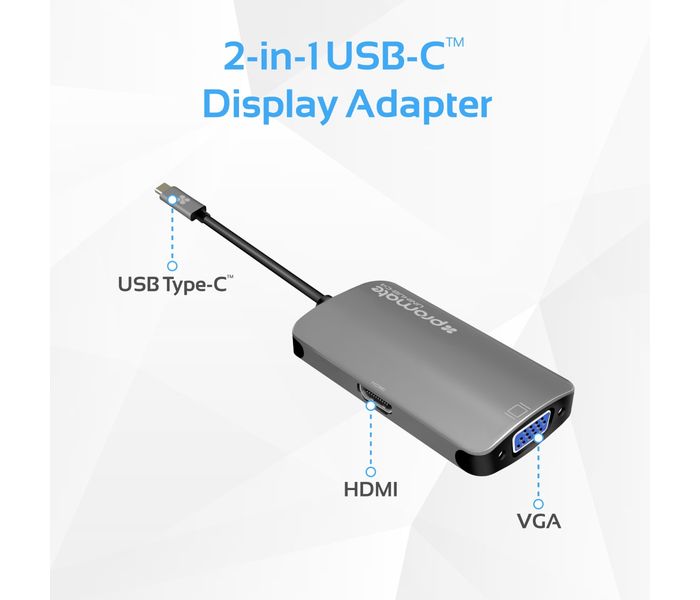 Promate Unihub-C4 2-in-1 USB 3.1 USB-C Type-C Display Adapter with VGA & HDMI, Grey - Zoom Image 1