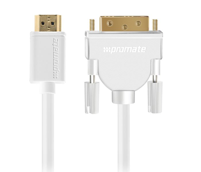 Promate LinkMate-H4L High-Speed Type A HDMI to DVI Adapter Cable - White - Zoom Image 8