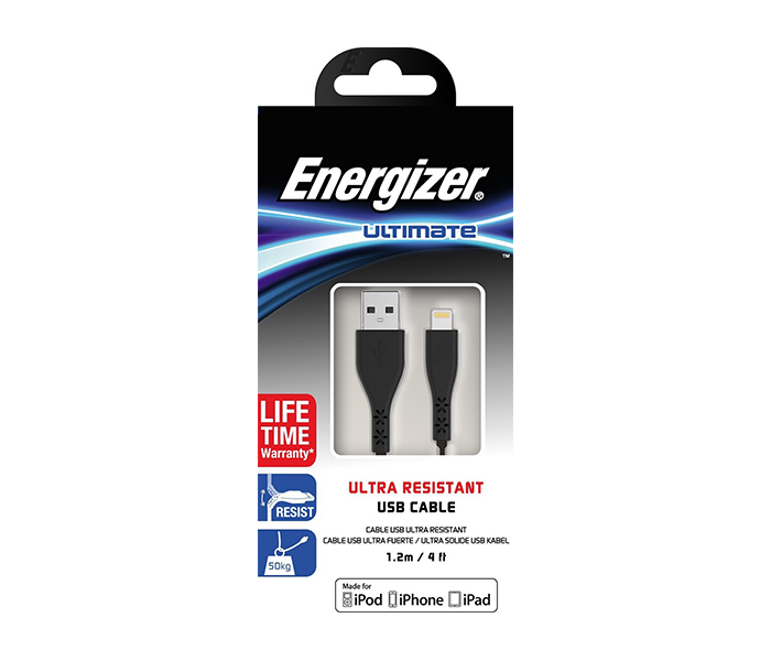 Energizer C41UBLIGBK4 1.2 Meter Ultimate Ultra Resistent Lightning Cable - Black - Zoom Image 1