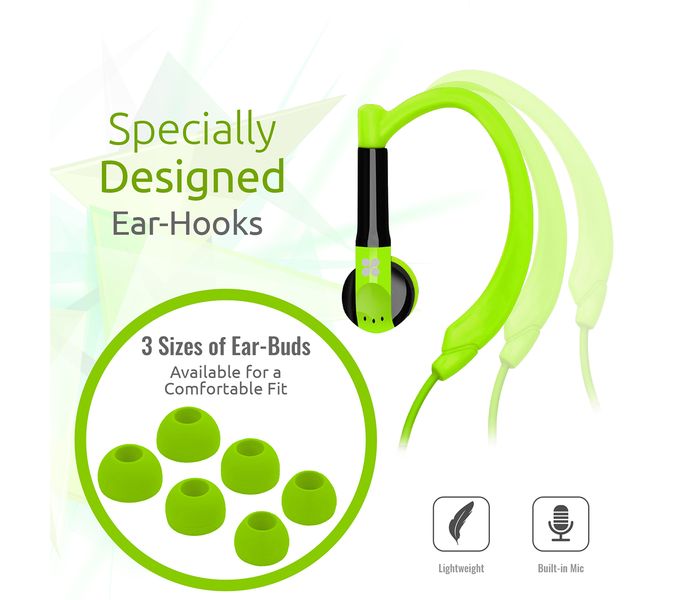 Promate Gaudy Universal Vibrant In Ear Sweatproof Gear Buds Headphones with Noise Cancelling, Green - Zoom Image 2