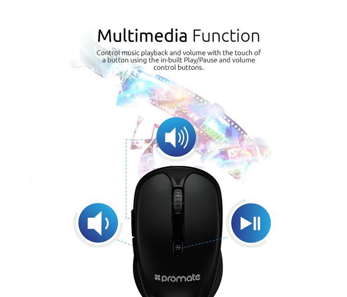 Promate Clix-4 2.4Ghz Multimedia Wireless Optical Mouse with USB Adapter, Black - Zoom Image 8