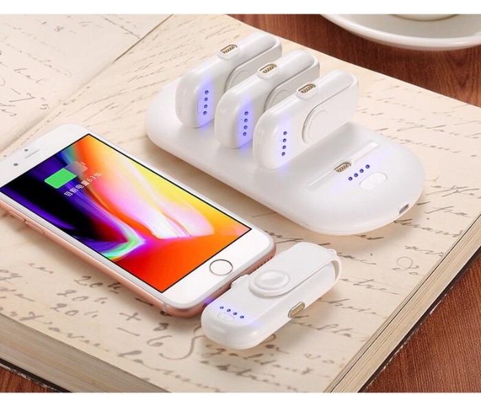 Finger Tip 10,000mAh Universal 4 Magnetic Charging Pack with Power Station Base, Micro Type C and Lightning Magnetic Connectors White - Zoom Image 4