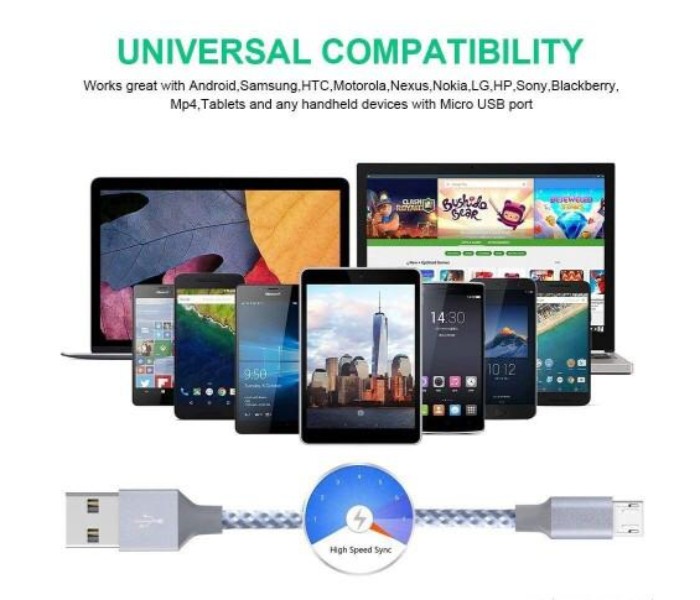 Fast Charging Nylon Micro USB Data Cable for all Android Devices SMCA3 Multicolor - Zoom Image 7