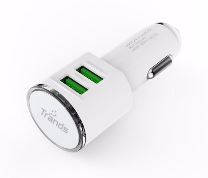 Trands TR-AD065 2.0 Fast Charging Dual USB Car Charger - White - Zoom Image 1