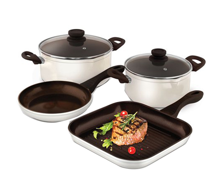 Lamart K20262024MB Ceramic Cookware Set, White & Brown - 6 Pieces - Zoom Image