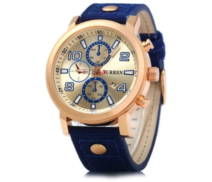 Curren 8199 Quartz Watch With Date Function For Men Blue And Gold - Zoom Image