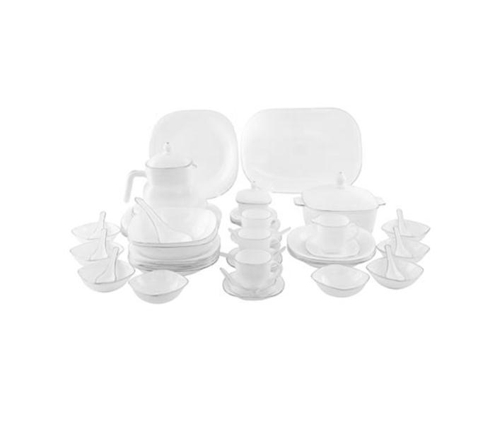 Royalford RF6808 Opal Ware Lyra Square Silver Line Dinner Set - White, 96 Pieces - Zoom Image 5