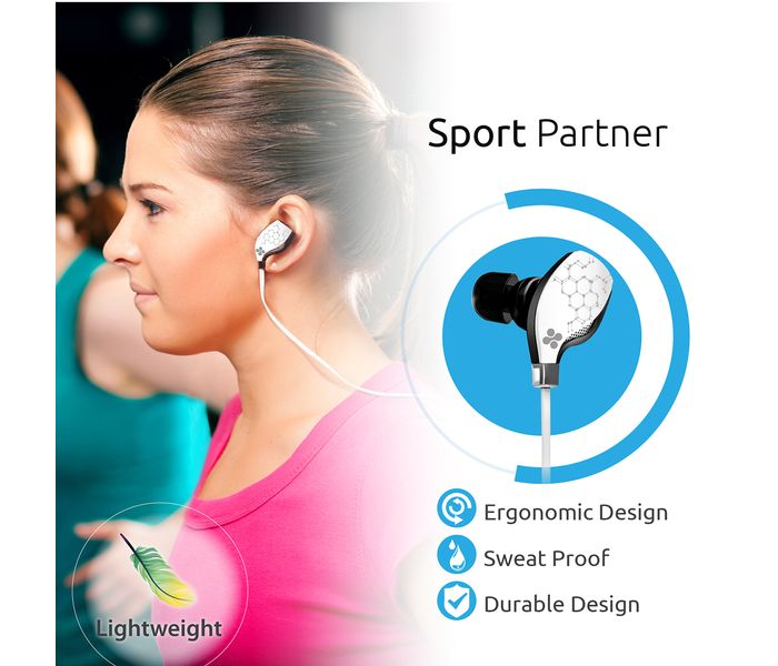 Promate Lite-2 Bluetooth Sports Headphones Stereo Earphones with Mic, White - Zoom Image 6