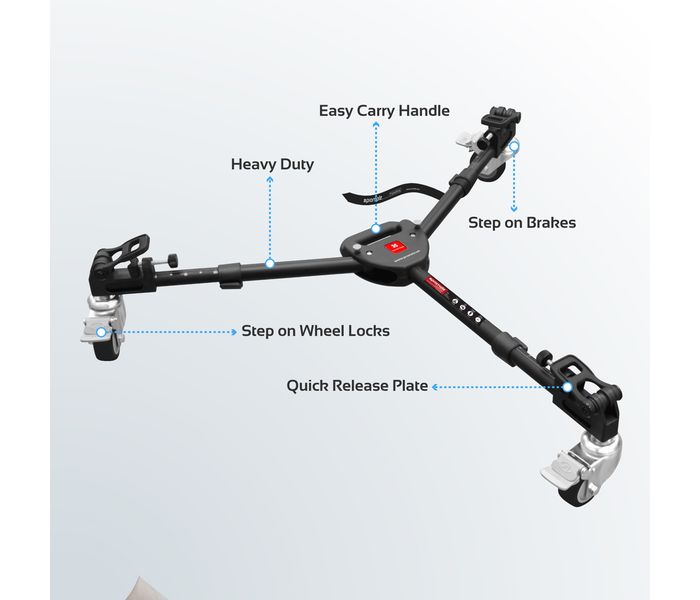 Promate TripodDolly Professional Foldable Aluminum Tripod Dolly with Wheels & Adjustable Leg Mounts, Black - Zoom Image 3