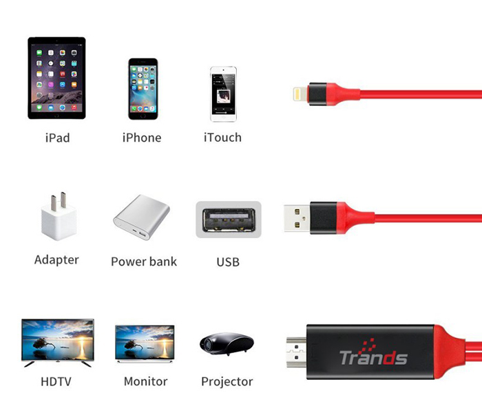 Trands TR-CA3174 2 Meter Lightning to HDMI TV Cable - Zoom Image 2