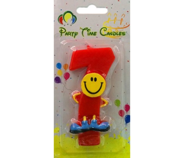 Party Time M082 Number 7 Smiley Birthday Candle Red - Zoom Image