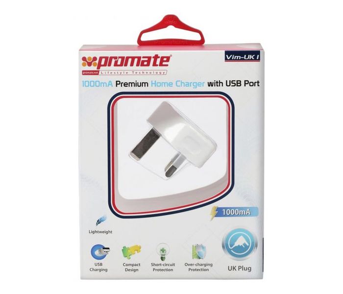 Promate Vim-UK1 1000mAh Premium Home Charger with USB Port, White - Zoom Image 1