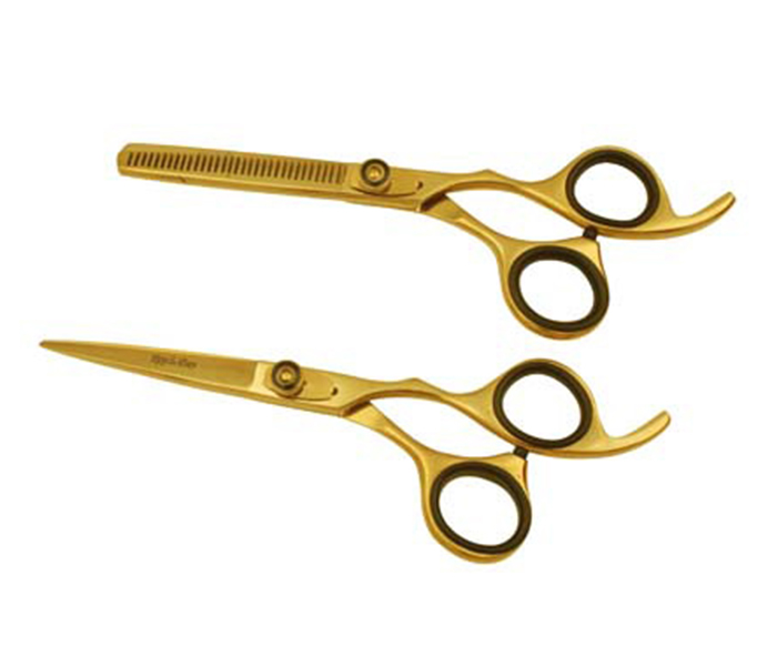 Tips & Toes TT-661&662 Stainless Steel Professional Barber Shear Kit, Gold Titanium Coated - Zoom Image 3