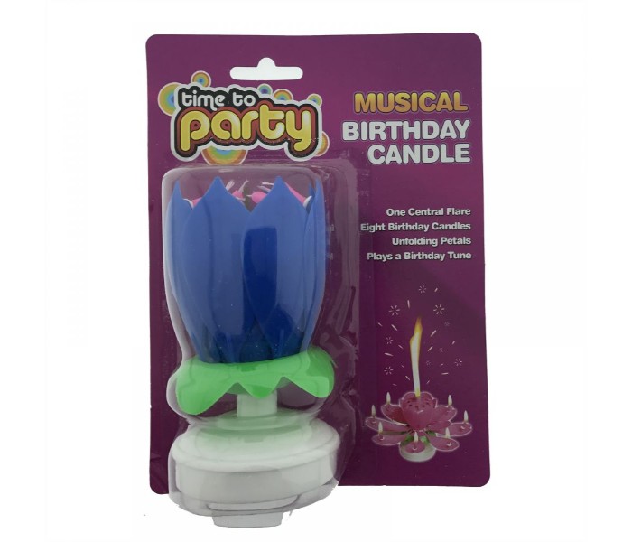 Party Time B-140582 Flower Musical Birthday Candle Blue - Zoom Image