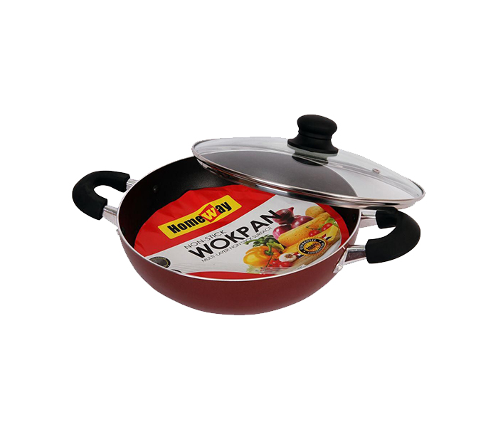 Homeway WL-230 26Cm Nonstick Wok Pan with Lid - Red - Zoom Image 1