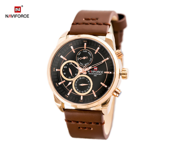 Naviforce 9148 Men Luxury Chronograph Leather Starp Watch - Gold - Zoom Image 2