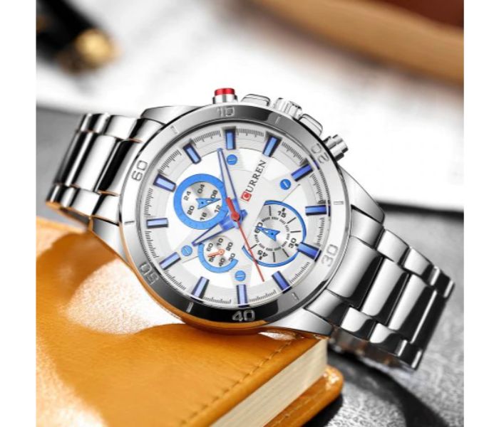 Curren 8275 Analog Business Watch For Men Silver and White - Zoom Image 4