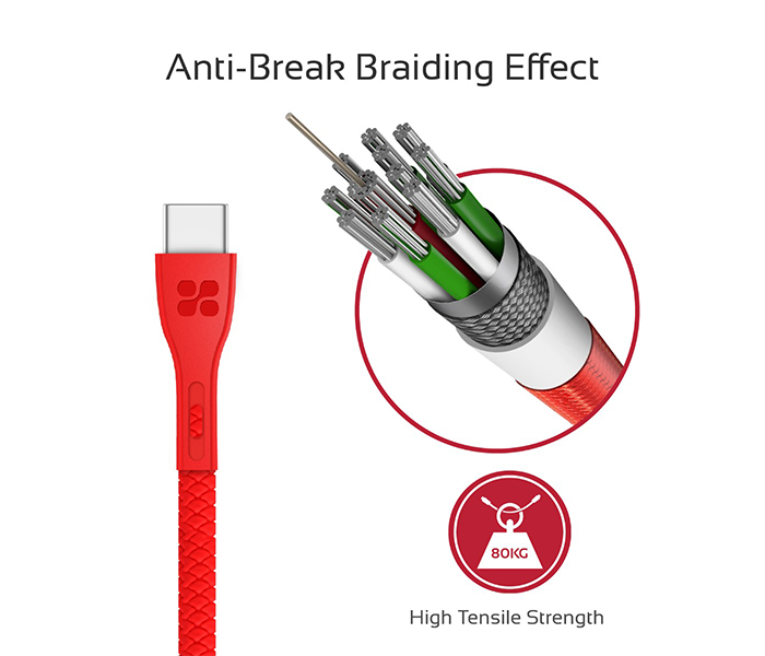 Promate Powerbeam-C USB to USB Type C Fast Charging Cable with Over-Current Protection - 1.2 Metre, Red - Zoom Image 3