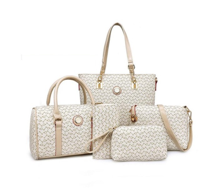 5 Pieces Womens Fashion England Style Tote Bag Set STB05 White - Zoom Image