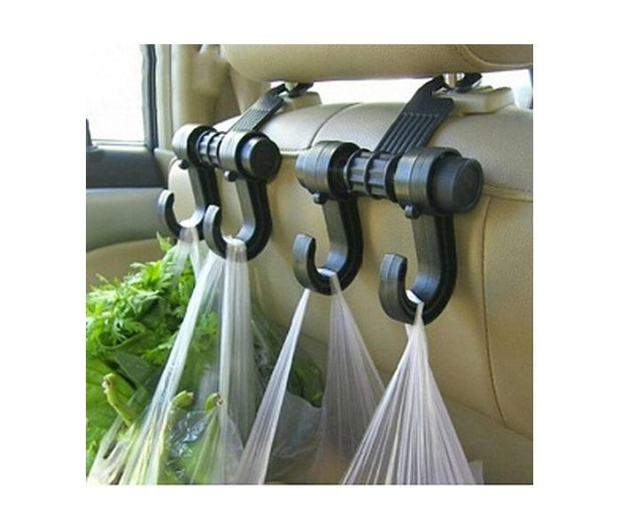 Double Hangers Car Seat Headrest Bag Hook Holder, Black - Zoom Image