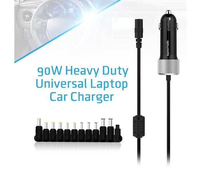 Promate Drivemate-2 90W Heavy Duty Universal Laptop Car Charger, Black - Zoom Image 1