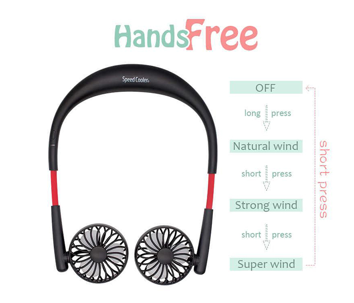 Portable Usb Rechargeable Handsfree Sporty Neckband Mini Cooling Double Fan - Black - Zoom Image 3