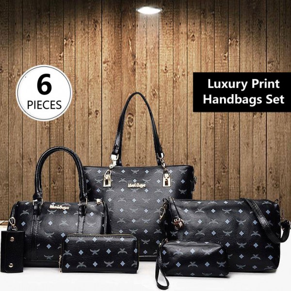 6 Piece Womens Zipper Personality Animal Prints Handbag Set APH77 Black - Zoom Image 2