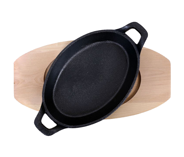 Royalford RFU9060 22CM Cast Iron Oval Dish with Wooden Tray - Black & Beige - Zoom Image 2