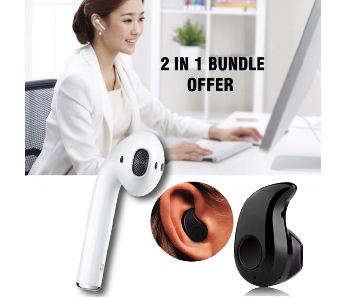 2 in 1 Bundle Mini Single i7 Bluetooth Headset with Mic BWBH21 Multicolor - Zoom Image 3