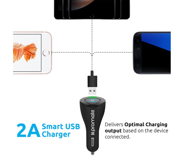 Promate Aria 2A Usb Car Charger with Magnetic Charging Station and Mini Bluetooth Headphone, Black - Zoom Image 10