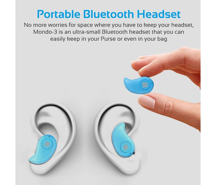 Promate Mondo-3 Lightweight Mini Wireless Mono Earphone with HD Sound Quality, Blue - Zoom Image 4