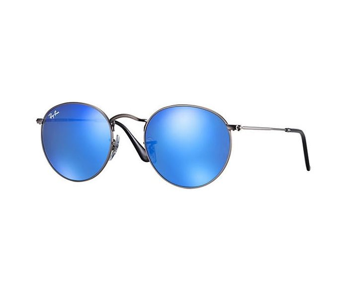 Ray-Ban 0RB3447 029/17 Round Gunmetal Frame & Blue Flash Mirrored Sunglasses for Unisex - Zoom Image 2