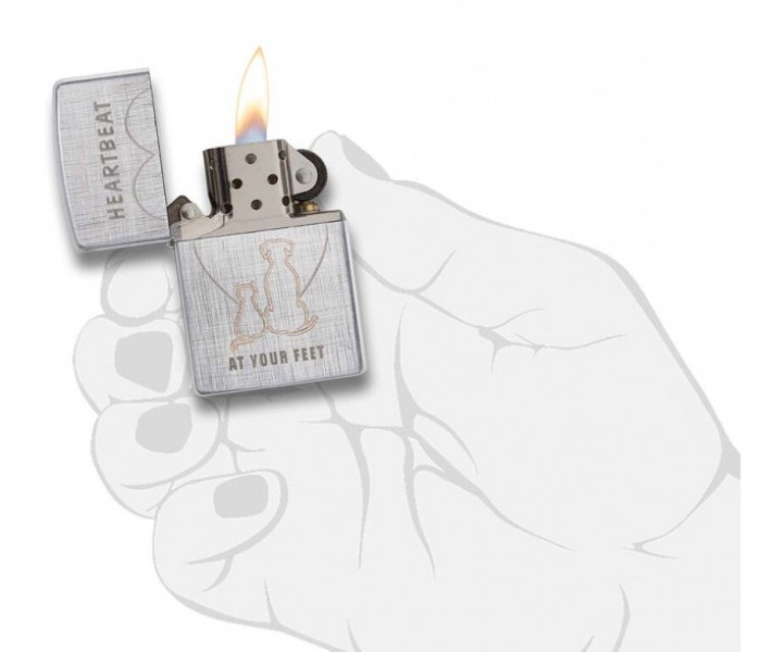 Zippo 29258 28181 Cat and Dog Heart Beat Lighter Silver - Zoom Image 2