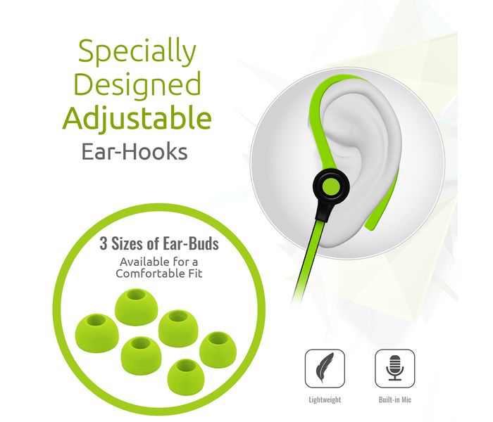 Promate Jazzy In Ear Wired Earhook Headphones with Built-In Microphone, Green - Zoom Image 2