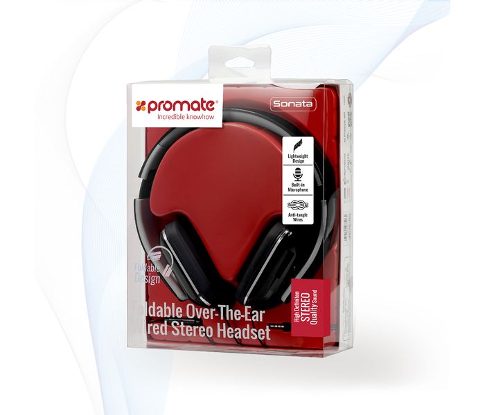 Promate Sonata Foldable Over-The-Ear Wired Stereo Headset, Black - Zoom Image 4