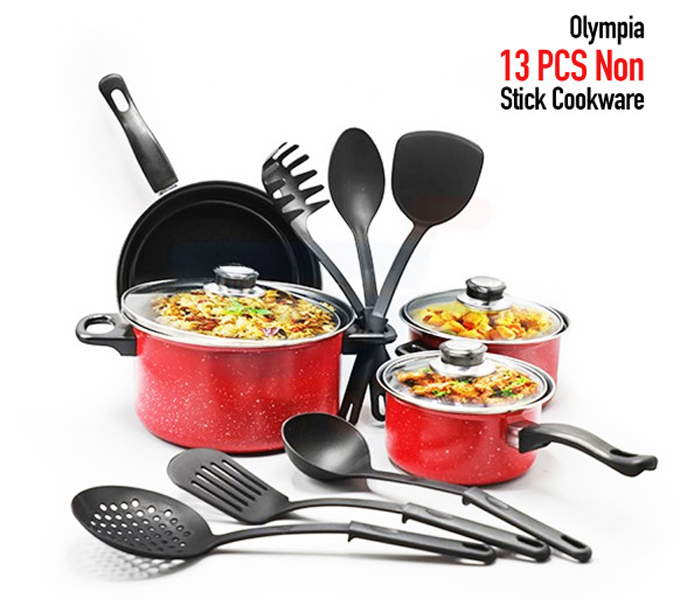 Olympia OE-005-13 13 Pieces Non-Stick Cookware Set - Red - Zoom Image