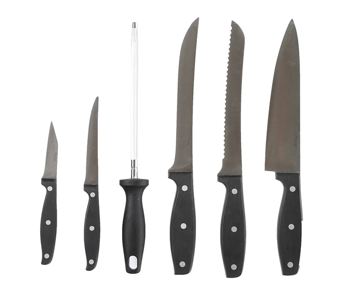 Prestige PR56022 7 Piece Complement Knife Set with Block - Black & Silver - Zoom Image 1