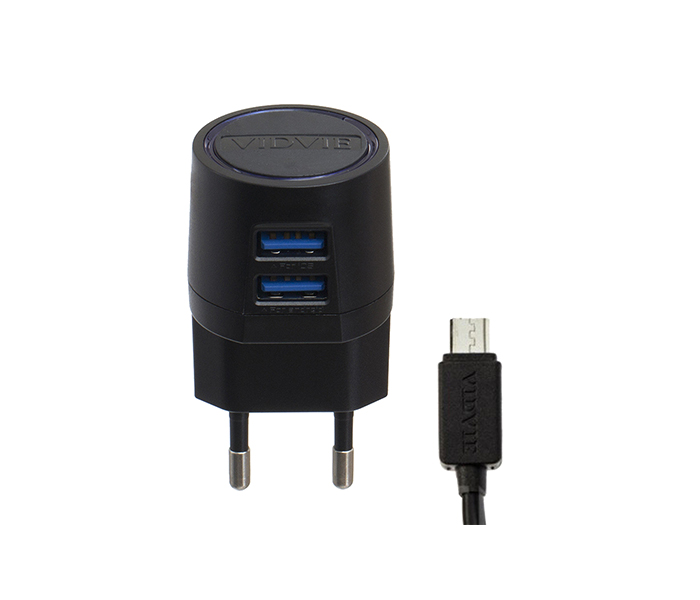 Vidvie PLE-201 2.1A 2 Pin Adapter with Micro Cable for Smartphone - 1 Meter, Black - Zoom Image 4