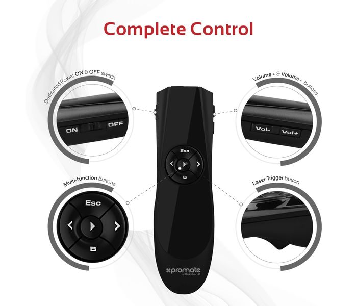 Promate Vpointer-2 2.4GHz Professional Wireless Presenter with Laser Pointer, Black - Zoom Image 4