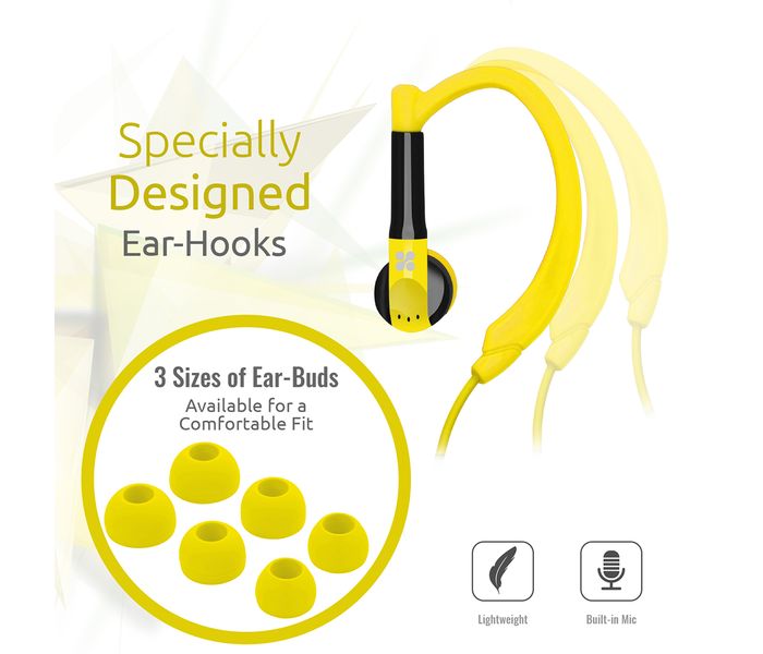 Promate Gaudy Universal Vibrant In Ear Sweatproof Gear Buds Headphones with Noise Cancelling, Yellow - Zoom Image 2